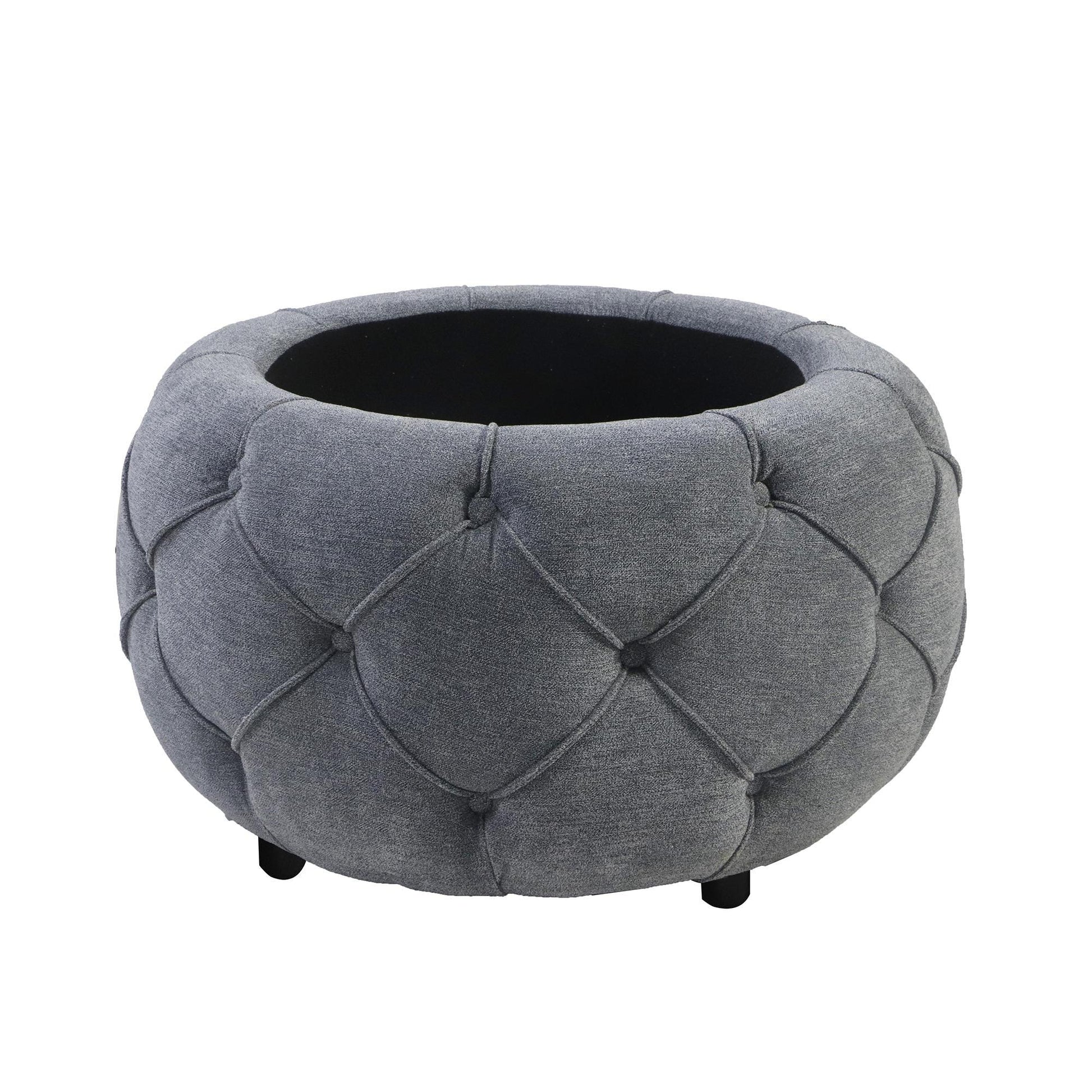 Large Button Tufted Woven Round Storage Footstool。Suitable for living room, bedroom, study - FurniFindUSA