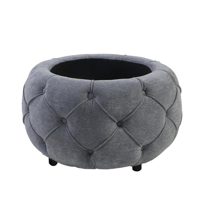 Large Button Tufted Woven Round Storage Footstool。Suitable for living room, bedroom, study - FurniFindUSA