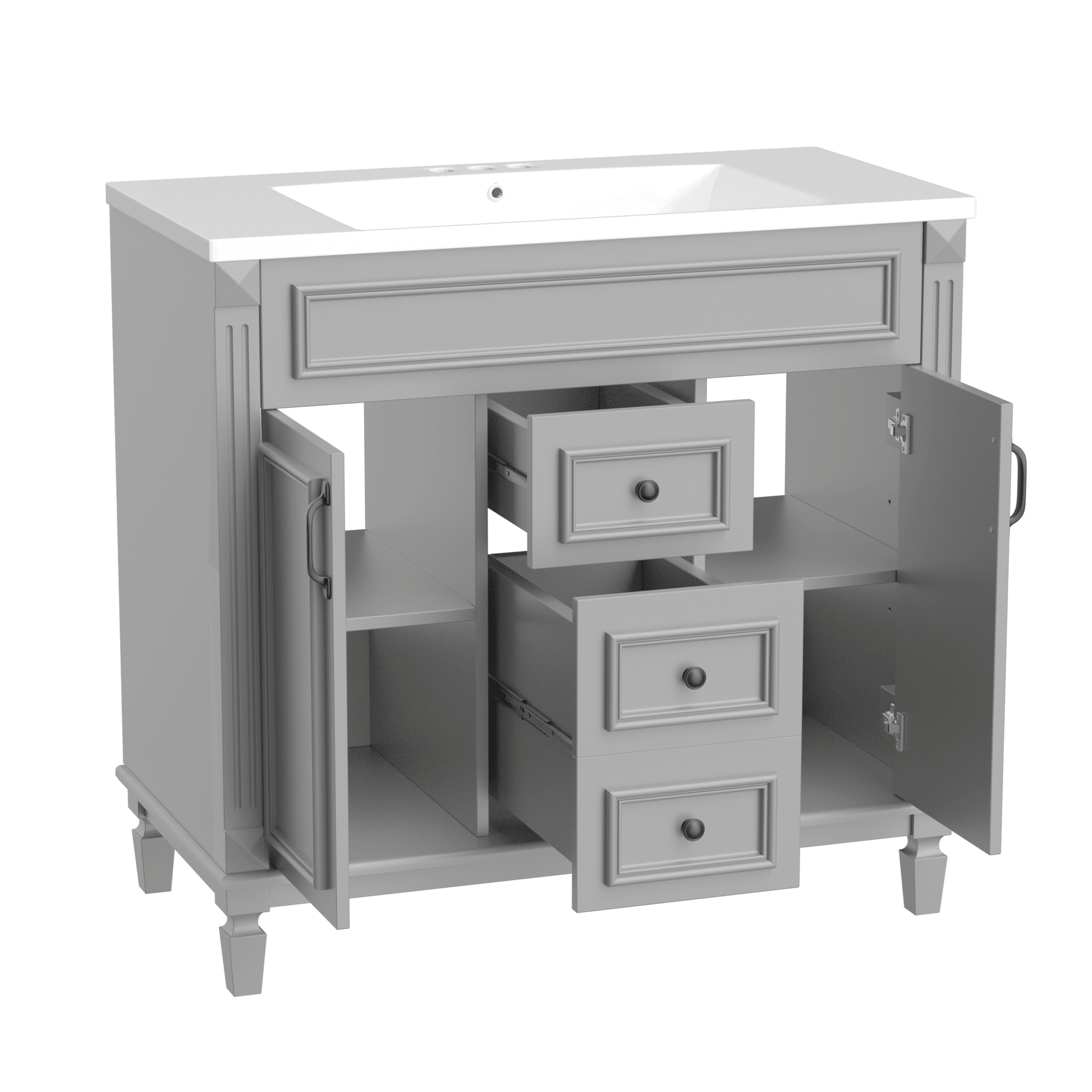 36'' Bathroom Vanity with Top Sink, Modern Bathroom Storage Cabinet with 2 Soft Closing Doors and 2 Drawers, Single Sink Bathroo - FurniFindUSA