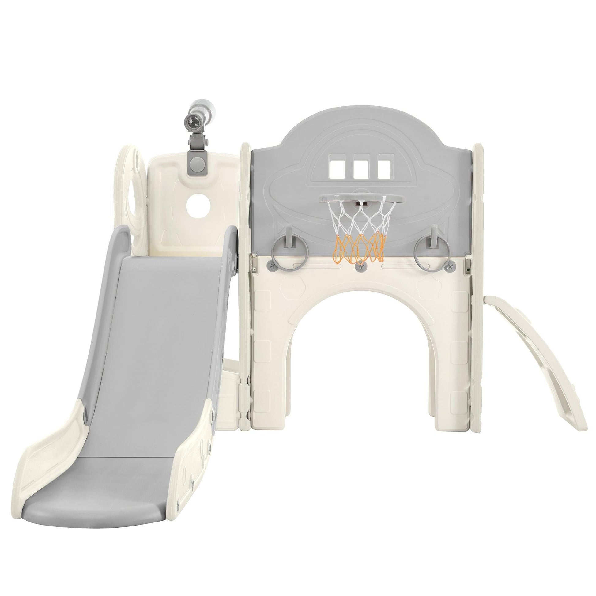 Kids Slide Playset Structure 7 in 1, Freestanding Spaceship Set with Slide, Arch Tunnel Grey+White + HDPE - FurniFindUSA