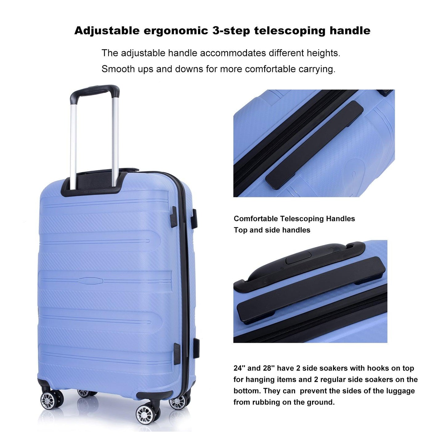 Hardshell Suitcase Spinner Wheels PP Luggage Sets Lightweight Durable Suitcase ,3-Piece Set (20/24/28) ,Purplish Blue - FurniFindUSA