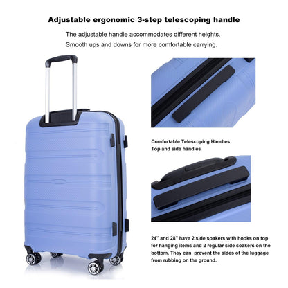 Hardshell Suitcase Spinner Wheels PP Luggage Sets Lightweight Durable Suitcase ,3-Piece Set (20/24/28) ,Purplish Blue - FurniFindUSA