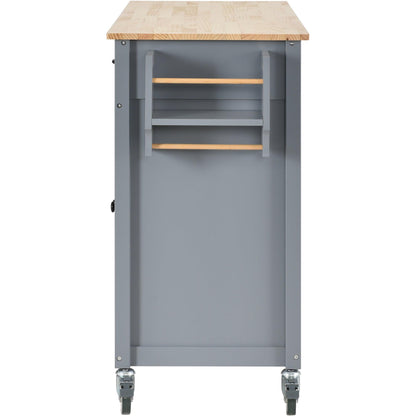 Kitchen Island Cart with Solid Wood Top and Locking Wheels 54.3 Inch Width (Grey Blue) - FurniFindUSA