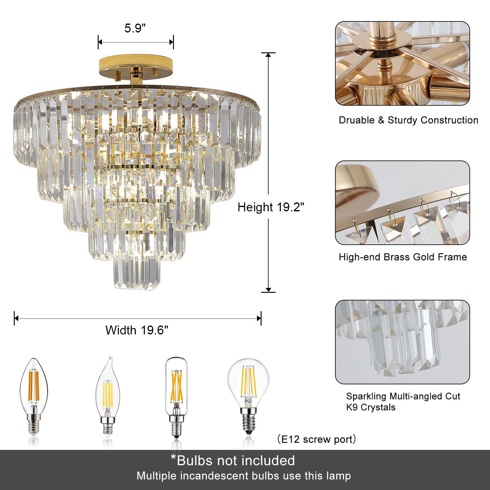 Gold Crystal Chandeliers,5-Tier Round Semi Flush Mount Chandelier Light Fixture,Large Contemporary Luxury Ceiling Lighting - FurniFindUSA