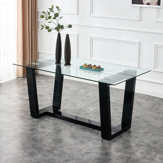 Glass Dining Table Large Modern Minimalist Rectangular for 6-8 - FurniFindUSA
