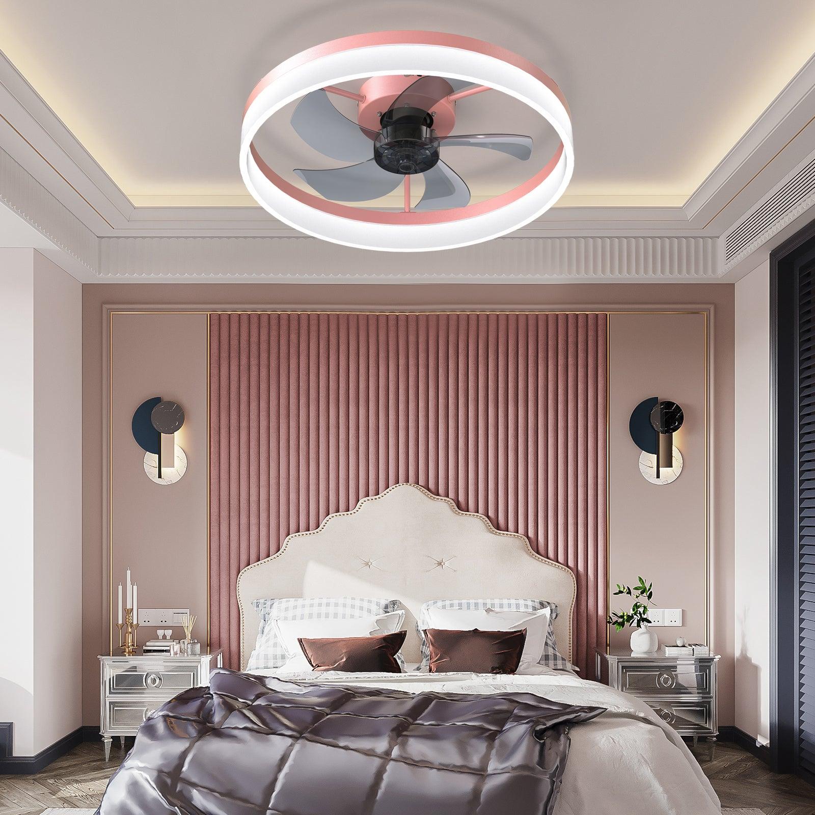 Ceiling Fans with Lights Dimmable LED Embedded installation of thin modern ceiling fans(Pink) - FurniFindUSA