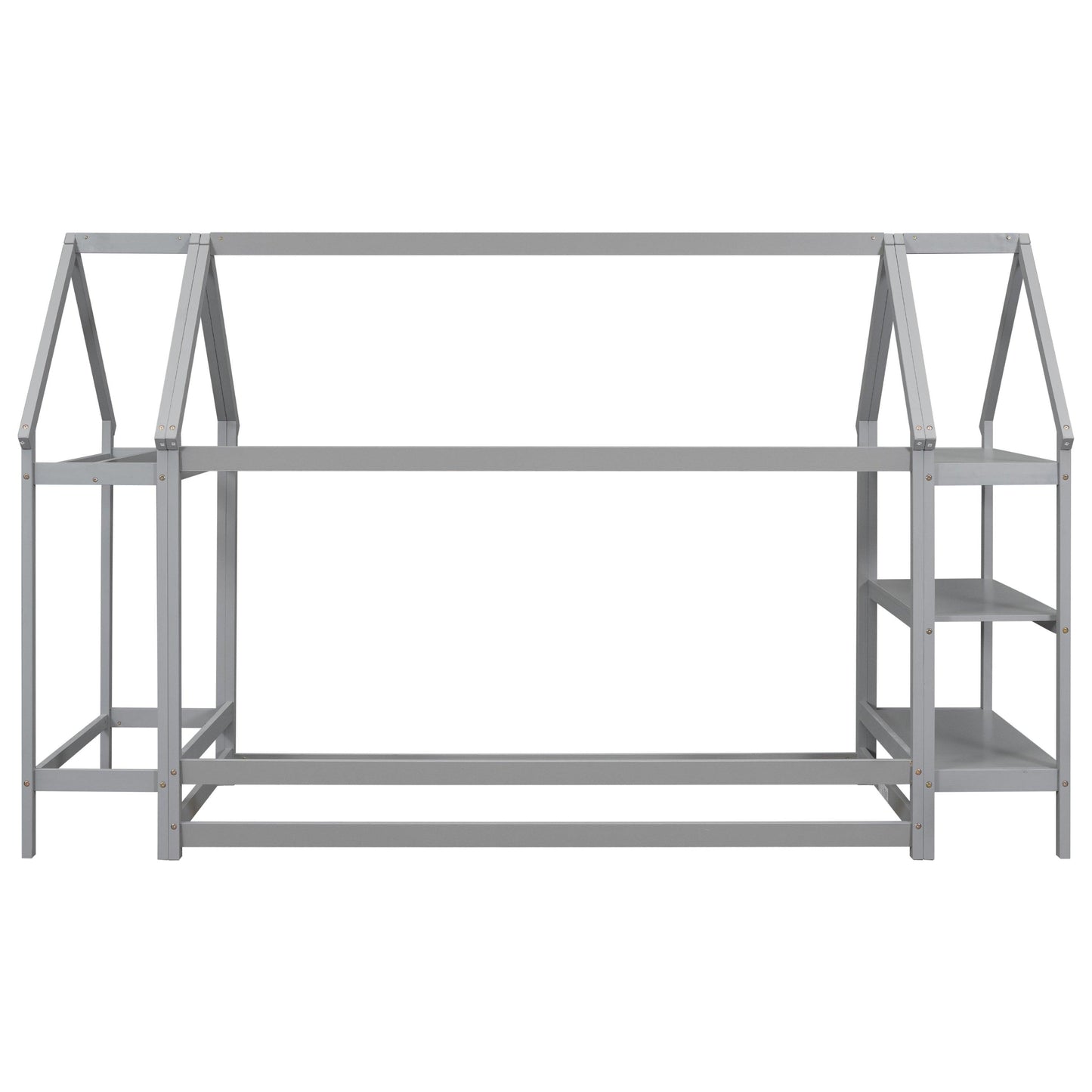 Twin House-Shaped Floor Bed with 2 Detachable Stands Grey - FurniFindUSA