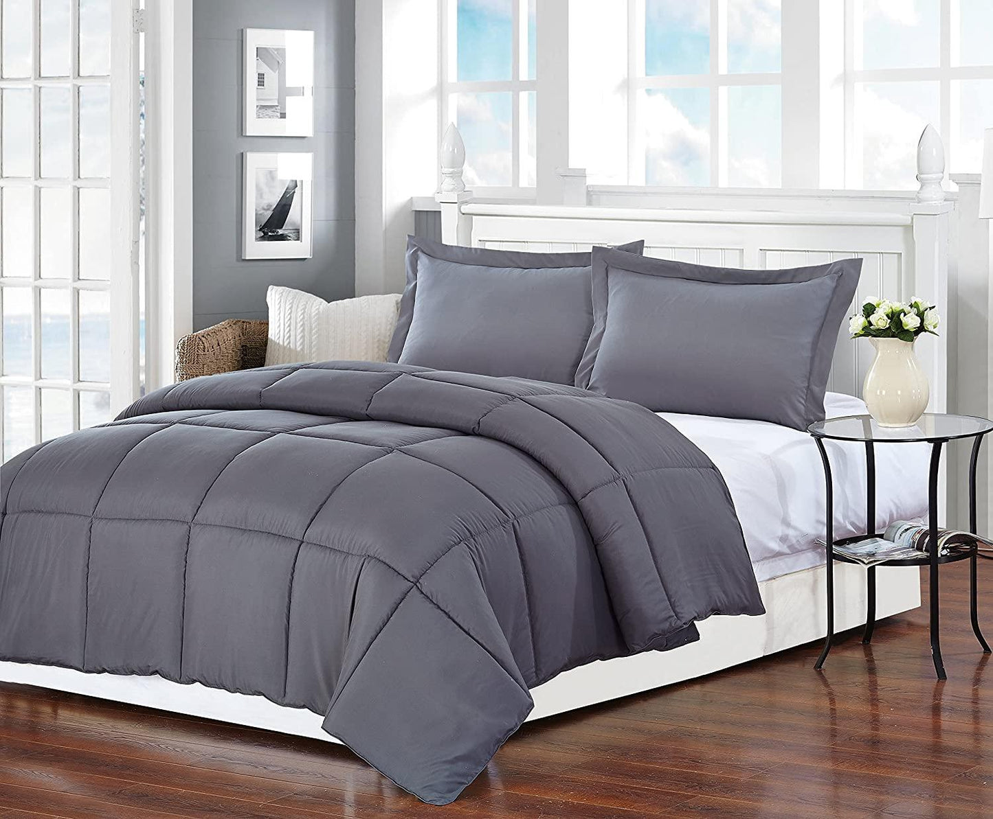 Dark Gray Queen Polyester Thread Count Down Alternative Comforter - FurniFindUSA