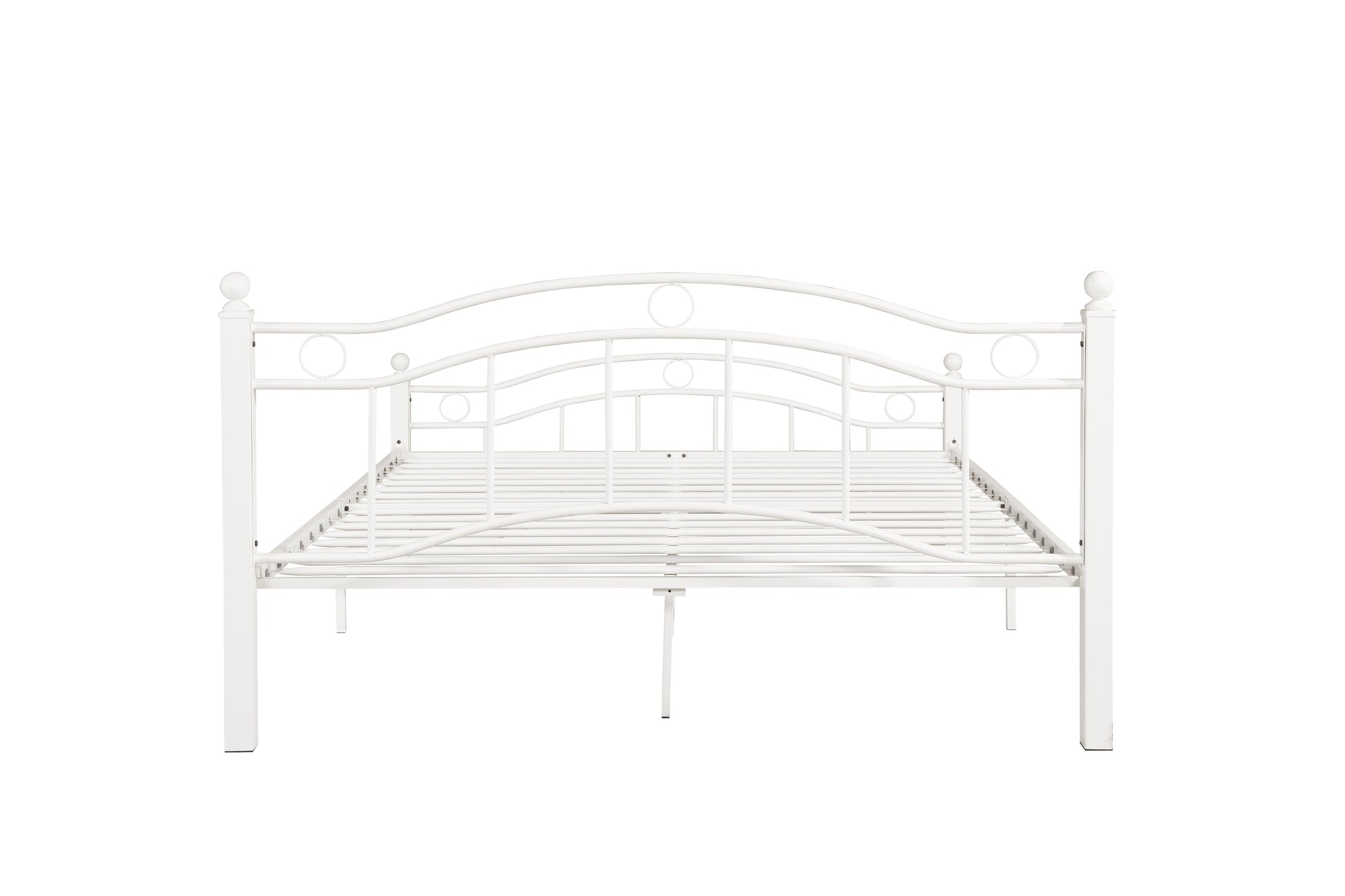 Queen Size Metal Bed Frame with Headboard and Footboard White - FurniFindUSA