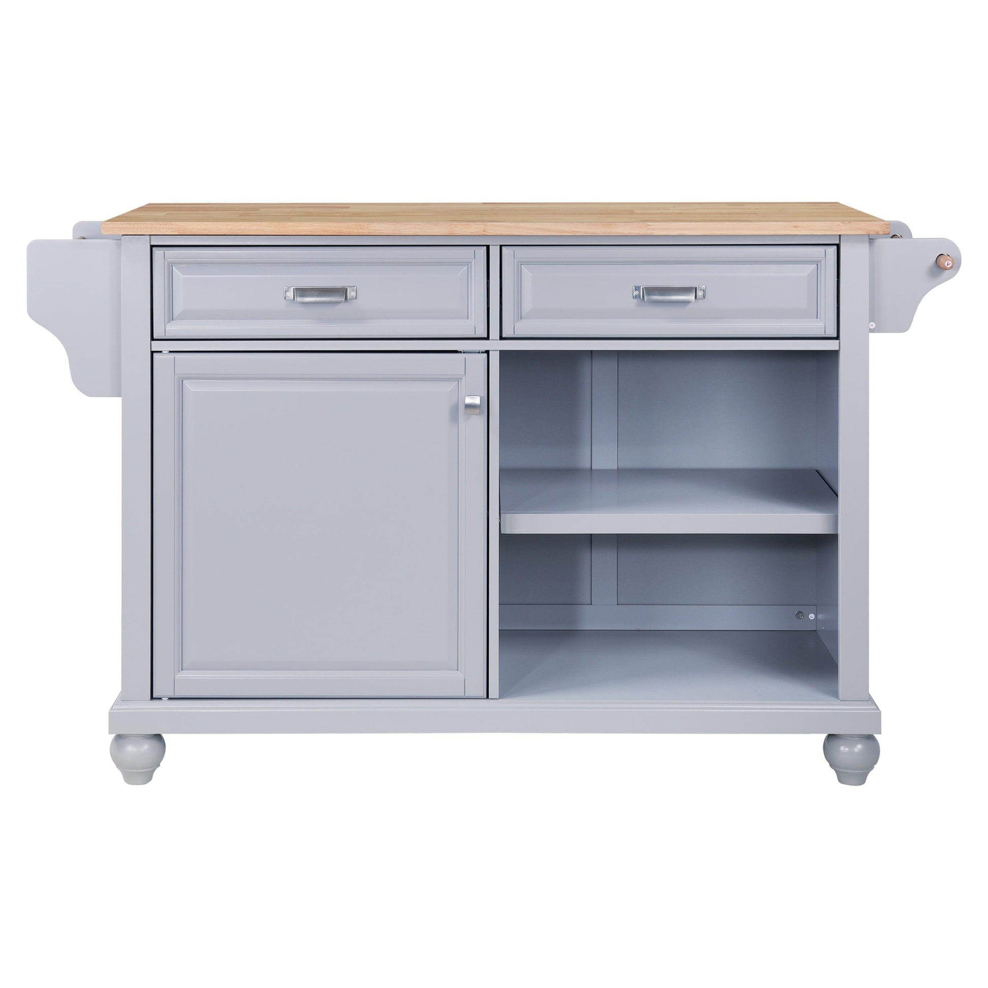 Cambridge Natural Wood Top Kitchen Island with Storage Gray + Solid Wood+MDF - FurniFindUSA