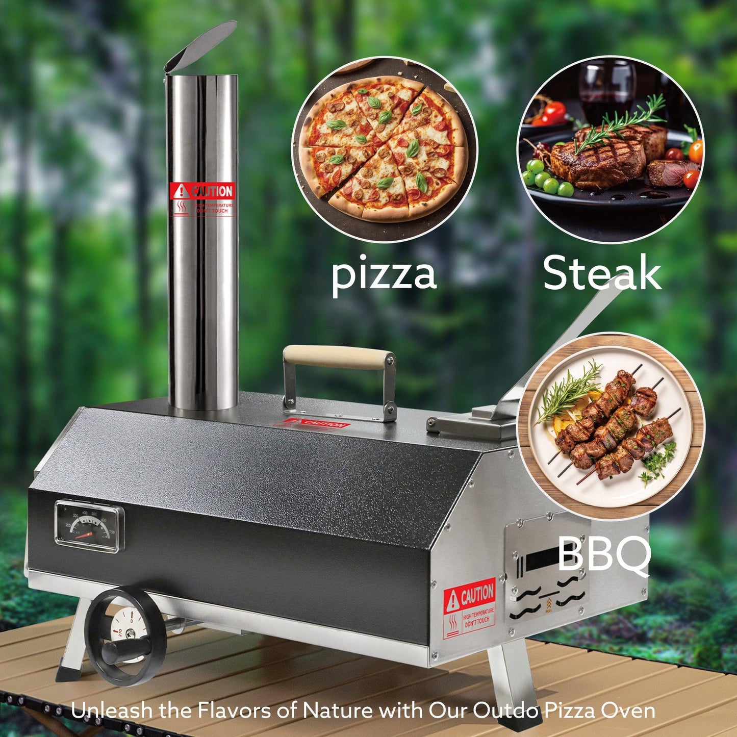 Semi-Automatic Black 12 Outdoor Pizza Oven Portable Wood Fired Pizza Oven Outdoor - FurniFindUSA