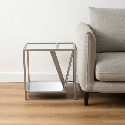 24" Silver Mirrored Glass And Iron End Table With Shelf HomeRoots