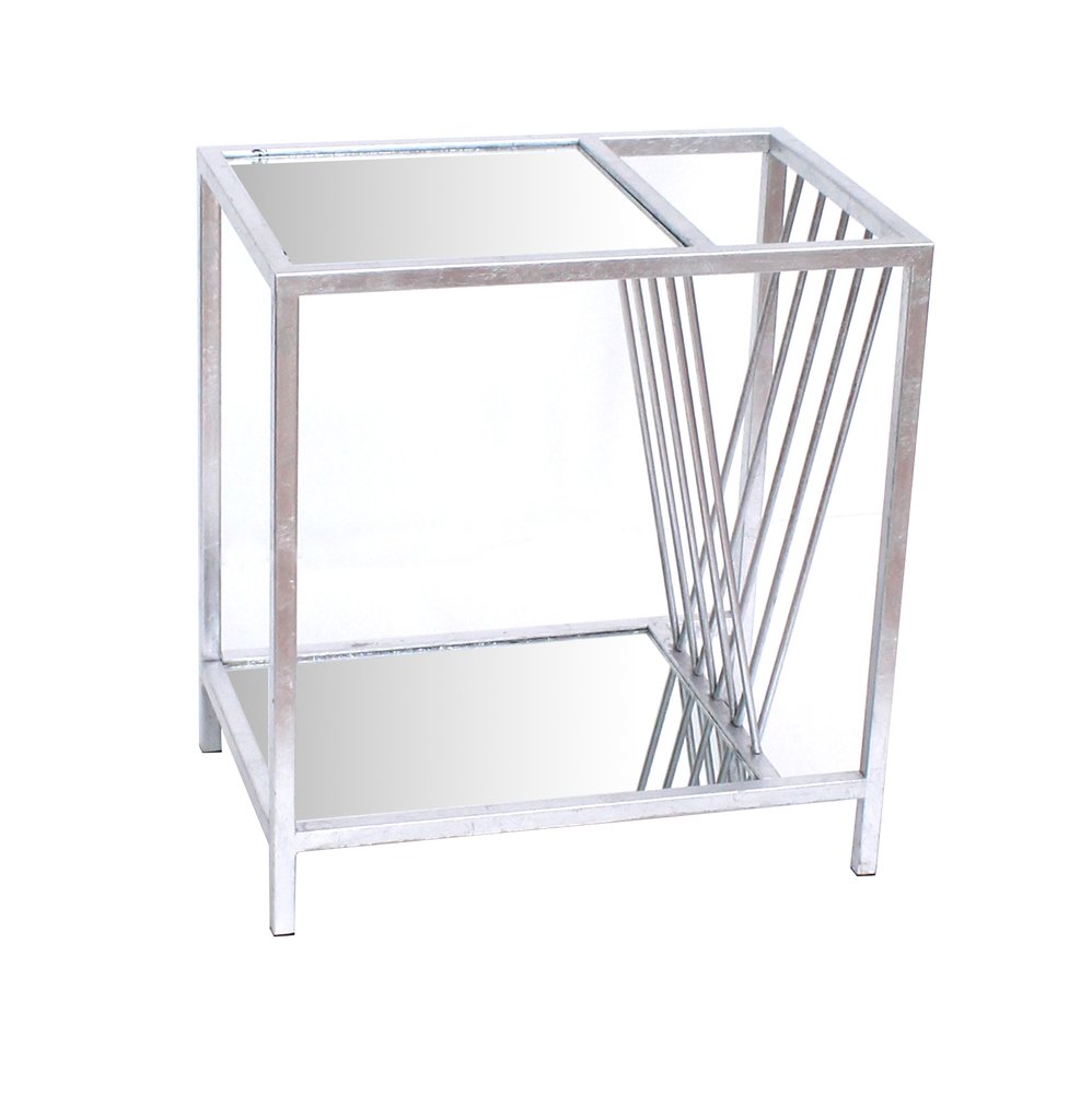 24" Silver Mirrored Glass And Iron End Table With Shelf HomeRoots