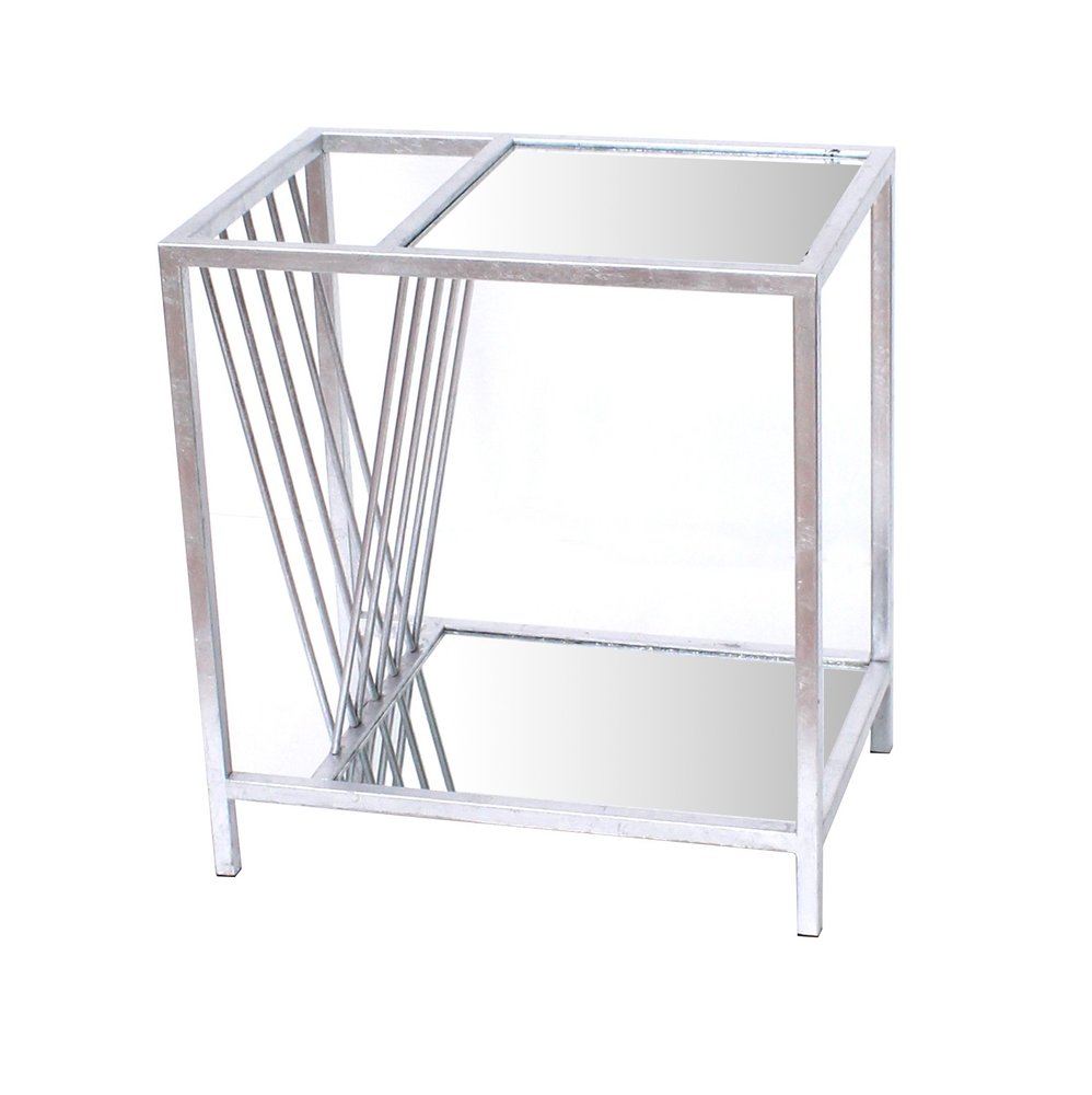 24" Silver Mirrored Glass And Iron End Table With Shelf HomeRoots