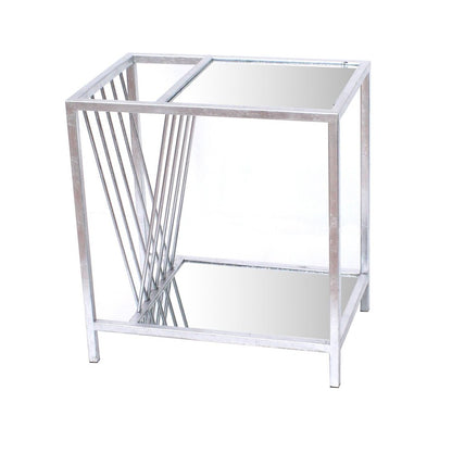 24" Silver Mirrored Glass And Iron End Table With Shelf HomeRoots