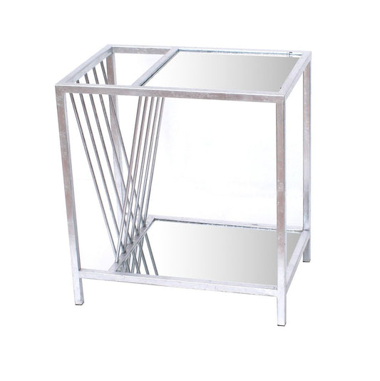 24" Silver Mirrored Glass And Iron End Table With Shelf HomeRoots