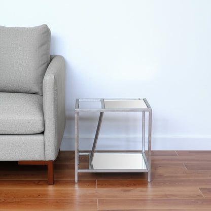 24" Silver Mirrored Glass And Iron End Table With Shelf HomeRoots