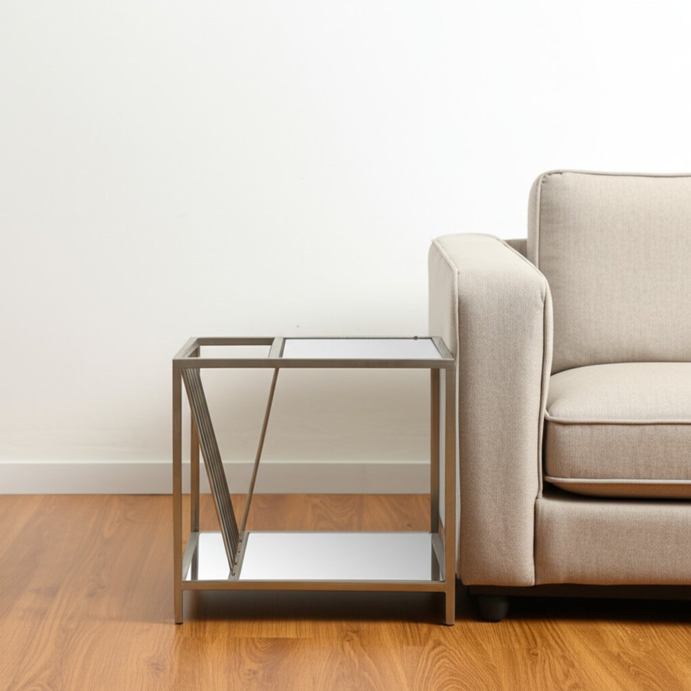 24" Silver Mirrored Glass And Iron End Table With Shelf HomeRoots