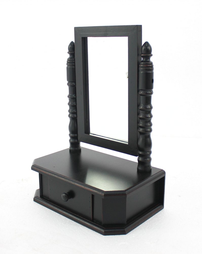20" Black Wood Framed Freestanding Makeup Shaving Tabletop Mirror HomeRoots