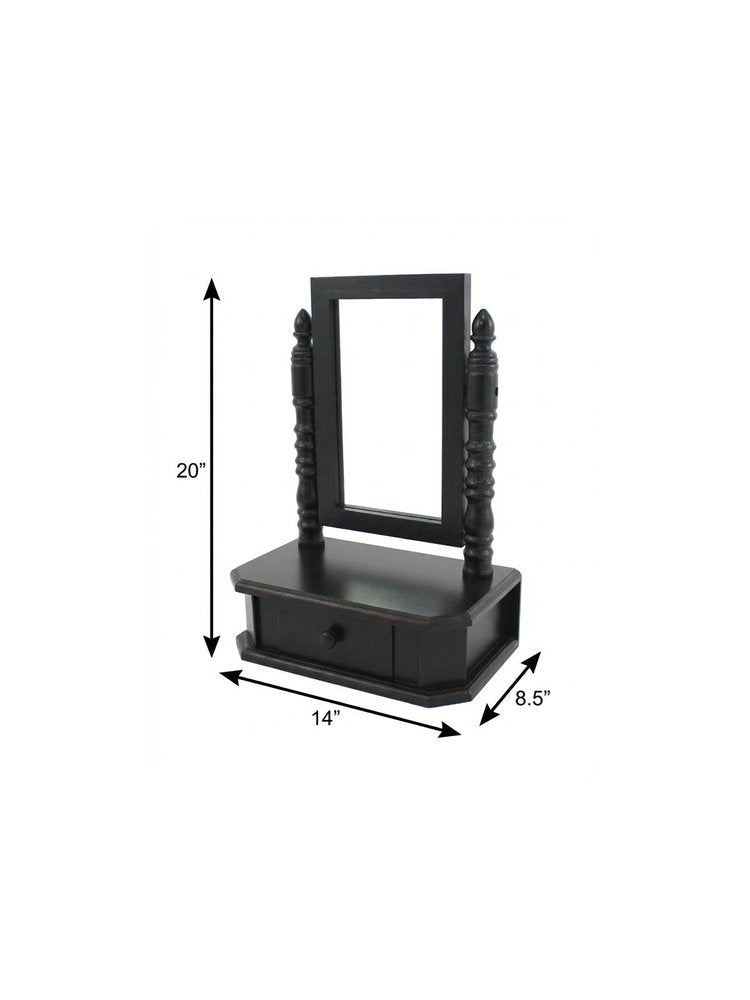 20" Black Wood Framed Freestanding Makeup Shaving Tabletop Mirror HomeRoots