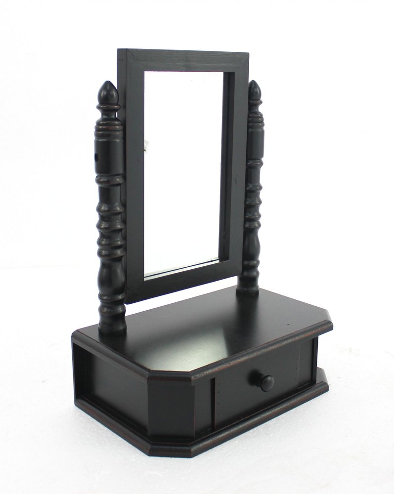20" Black Wood Framed Freestanding Makeup Shaving Tabletop Mirror HomeRoots