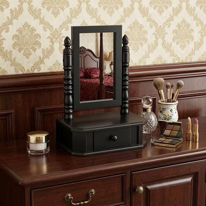 20" Black Wood Framed Freestanding Makeup Shaving Tabletop Mirror HomeRoots