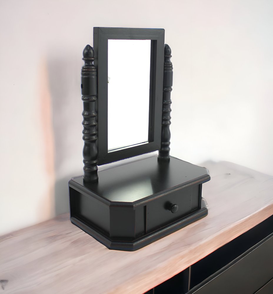 20" Black Wood Framed Freestanding Makeup Shaving Tabletop Mirror HomeRoots