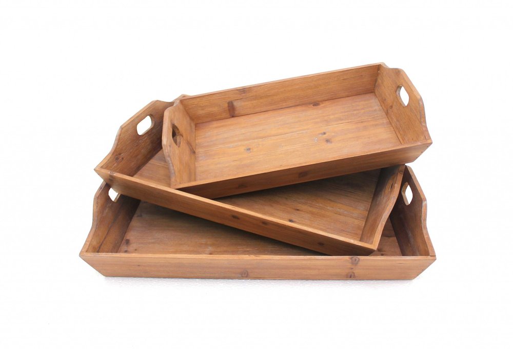 Set of Three Brown Wood Serving Tray HomeRoots