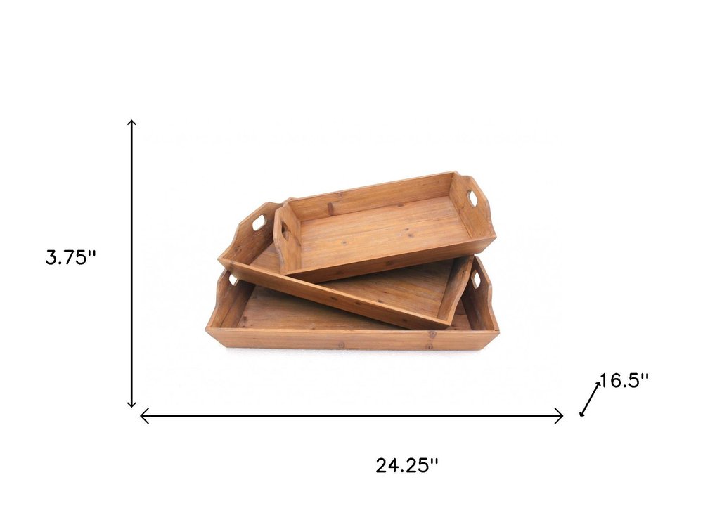 Set of Three Brown Wood Serving Tray HomeRoots