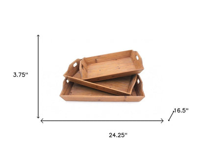 Set of Three Brown Wood Serving Tray HomeRoots