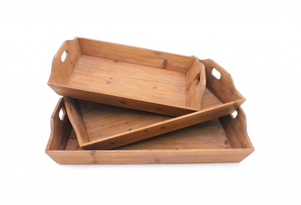 Set of Three Brown Wood Serving Tray HomeRoots