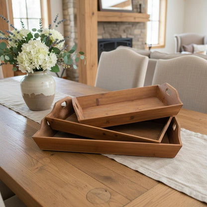 Set of Three Brown Wood Serving Tray HomeRoots