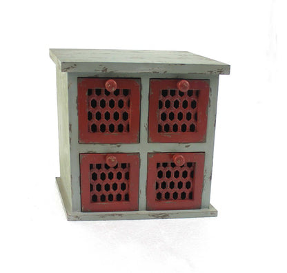 14" Red And White Distressed Wood Four Drawer Desk Organizer HomeRoots