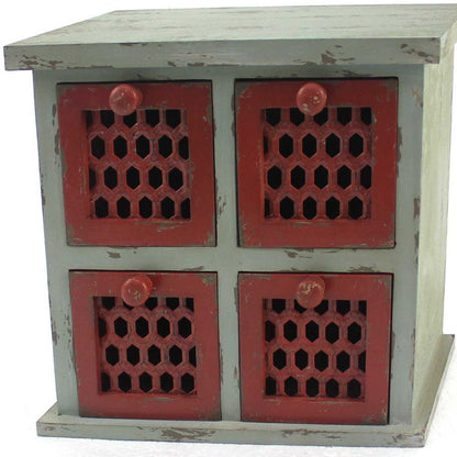 14" Red And White Distressed Wood Four Drawer Desk Organizer HomeRoots