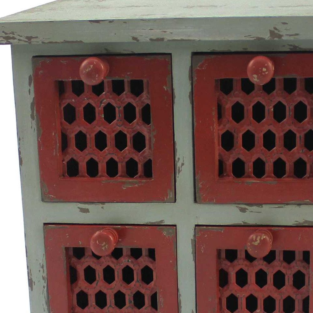 14" Red And White Distressed Wood Four Drawer Desk Organizer HomeRoots