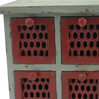 14" Red And White Distressed Wood Four Drawer Desk Organizer HomeRoots