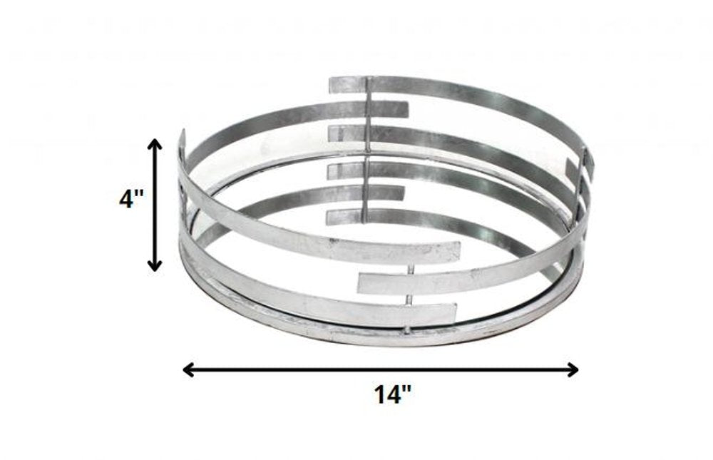 14" Silver Round Metal Geometric Vanity Tray HomeRoots