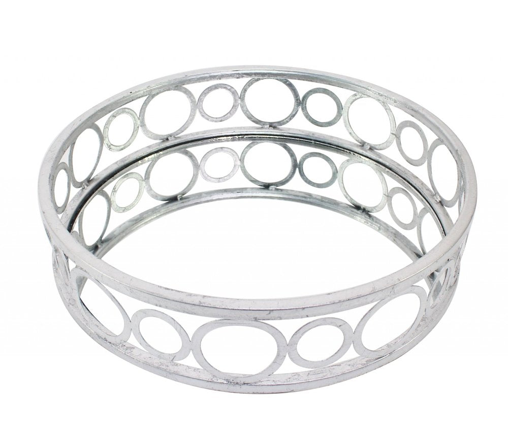 14" Silver Round Metal Geometric Vanity Tray HomeRoots