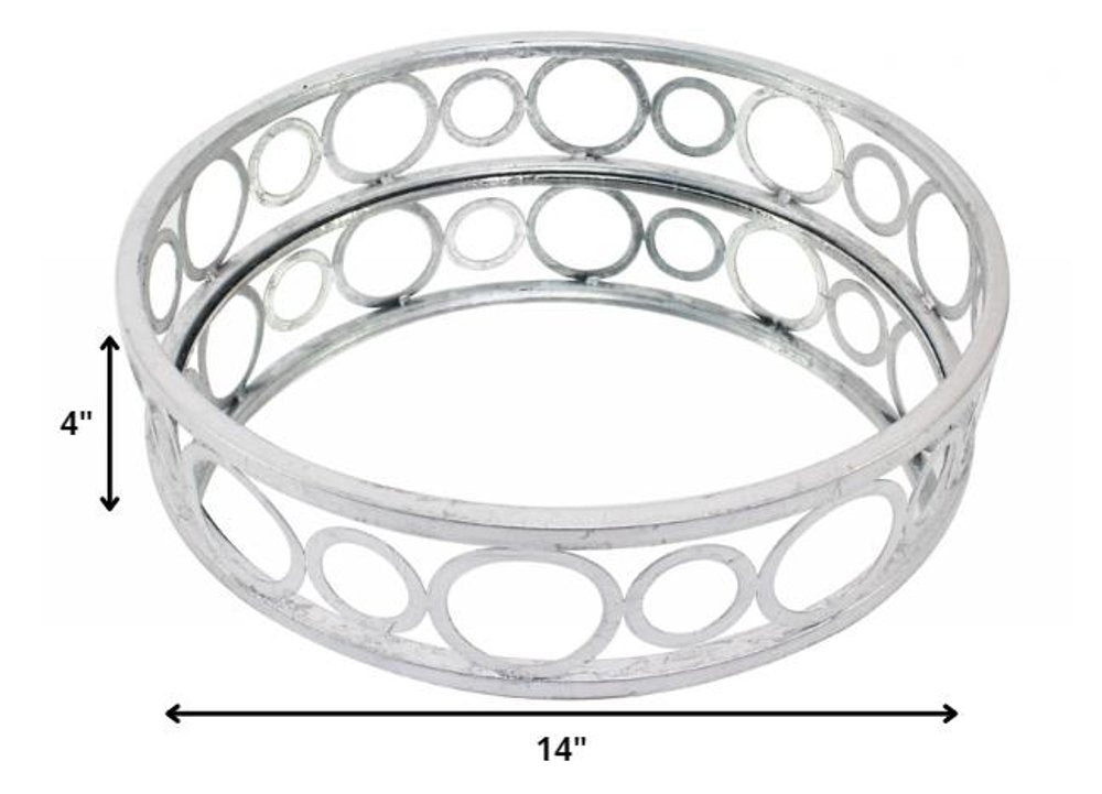 14" Silver Round Metal Geometric Vanity Tray HomeRoots