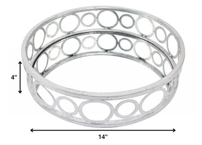 14" Silver Round Metal Geometric Vanity Tray HomeRoots