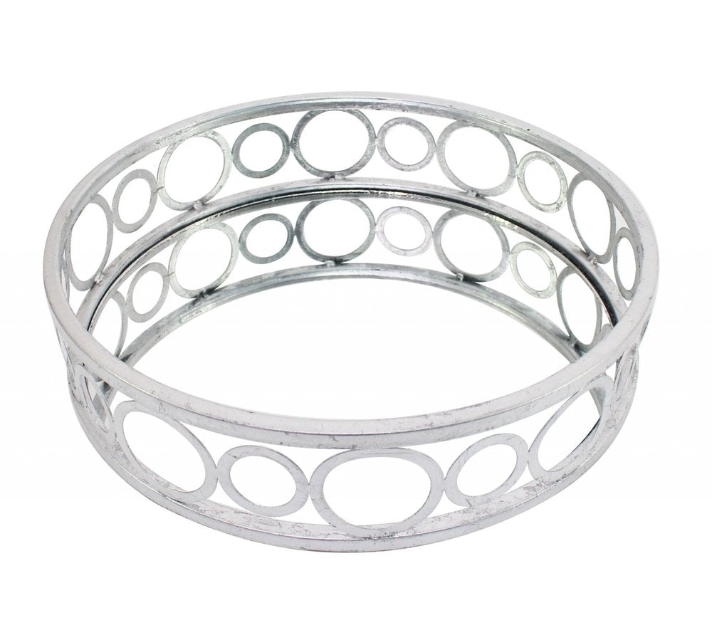 14" Silver Round Metal Geometric Vanity Tray HomeRoots