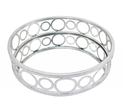 14" Silver Round Metal Geometric Vanity Tray HomeRoots