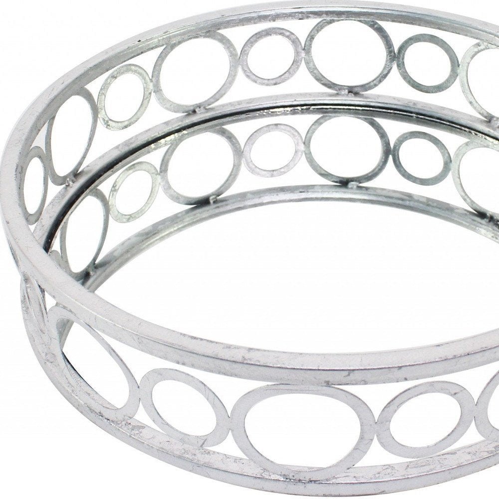 14" Silver Round Metal Geometric Vanity Tray HomeRoots