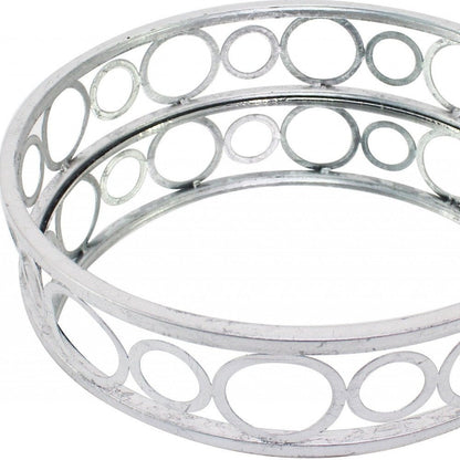 14" Silver Round Metal Geometric Vanity Tray HomeRoots