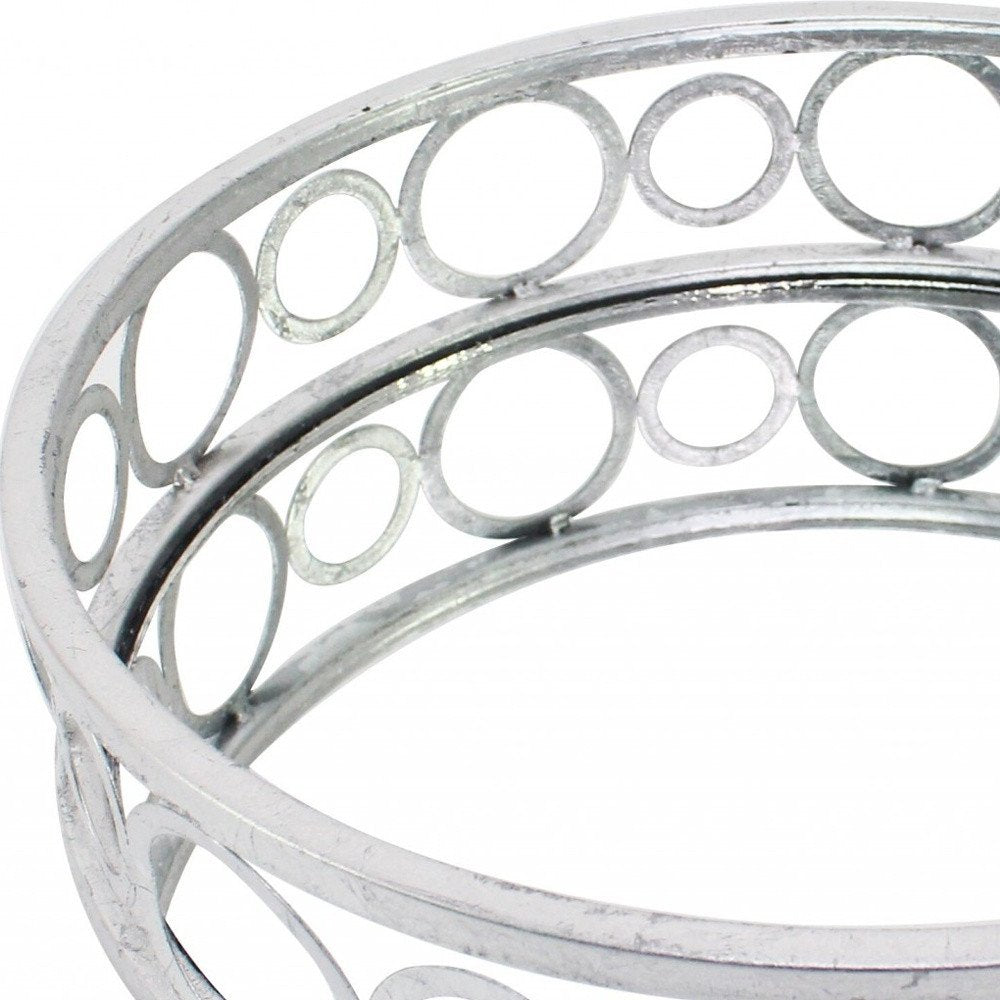 14" Silver Round Metal Geometric Vanity Tray HomeRoots