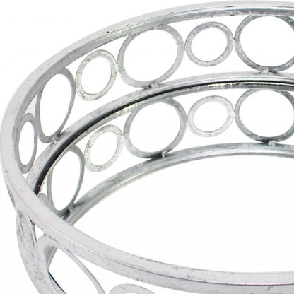 14" Silver Round Metal Geometric Vanity Tray HomeRoots