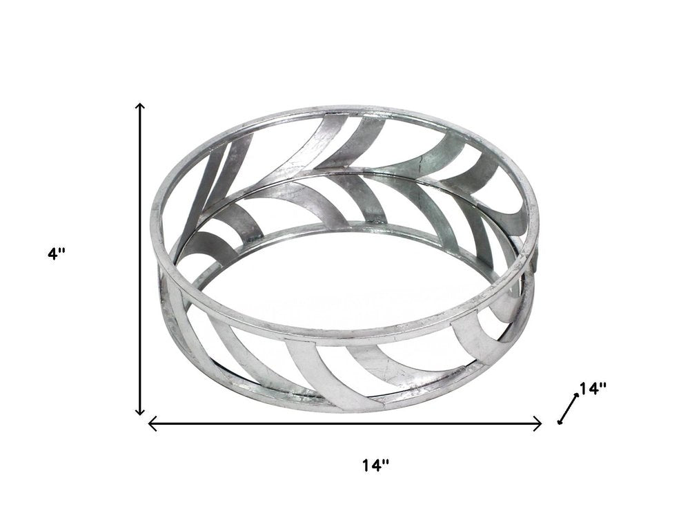 14" Silver Round Metal Geometric Vanity Tray HomeRoots