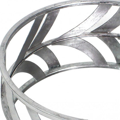 14" Silver Round Metal Geometric Vanity Tray HomeRoots