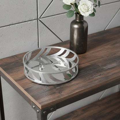 14" Silver Round Metal Geometric Vanity Tray