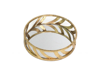 14" Gold Round Metal Geometric Vanity Tray HomeRoots
